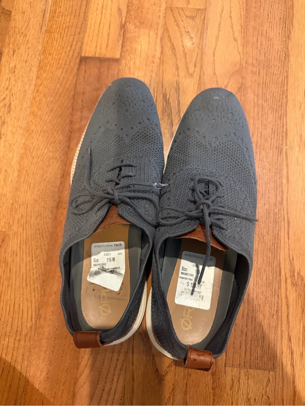 Cole Haan Gray Knit Wingtip Oxford with Brown Accents
